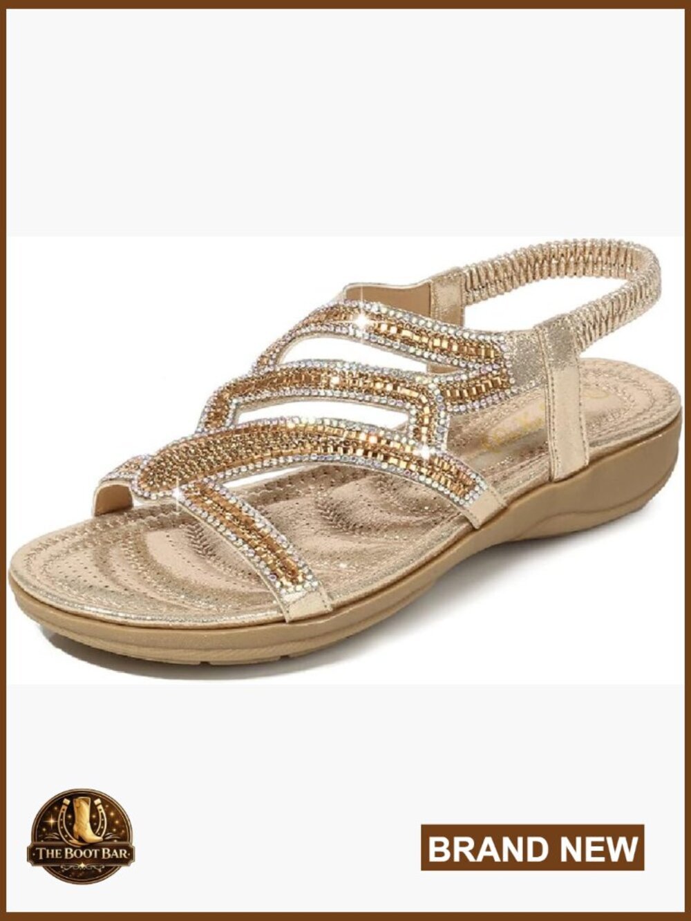 Women's Rhinestone Gladiator Sandals with Elastic Closure, Non-Slip Sole